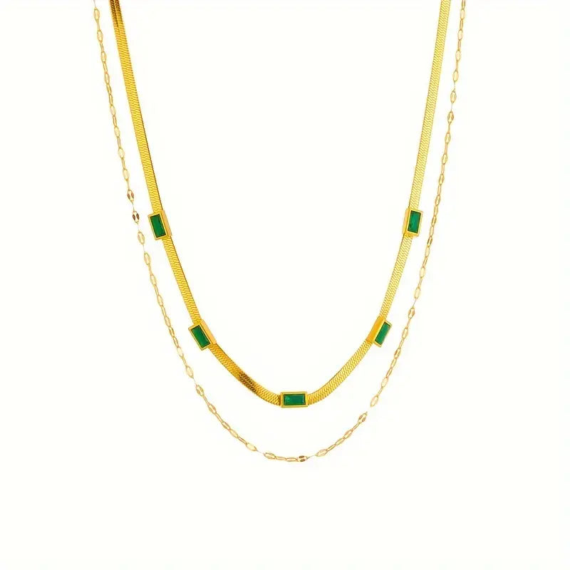 Sister Gem Double-Layer Retro Necklace | Gold