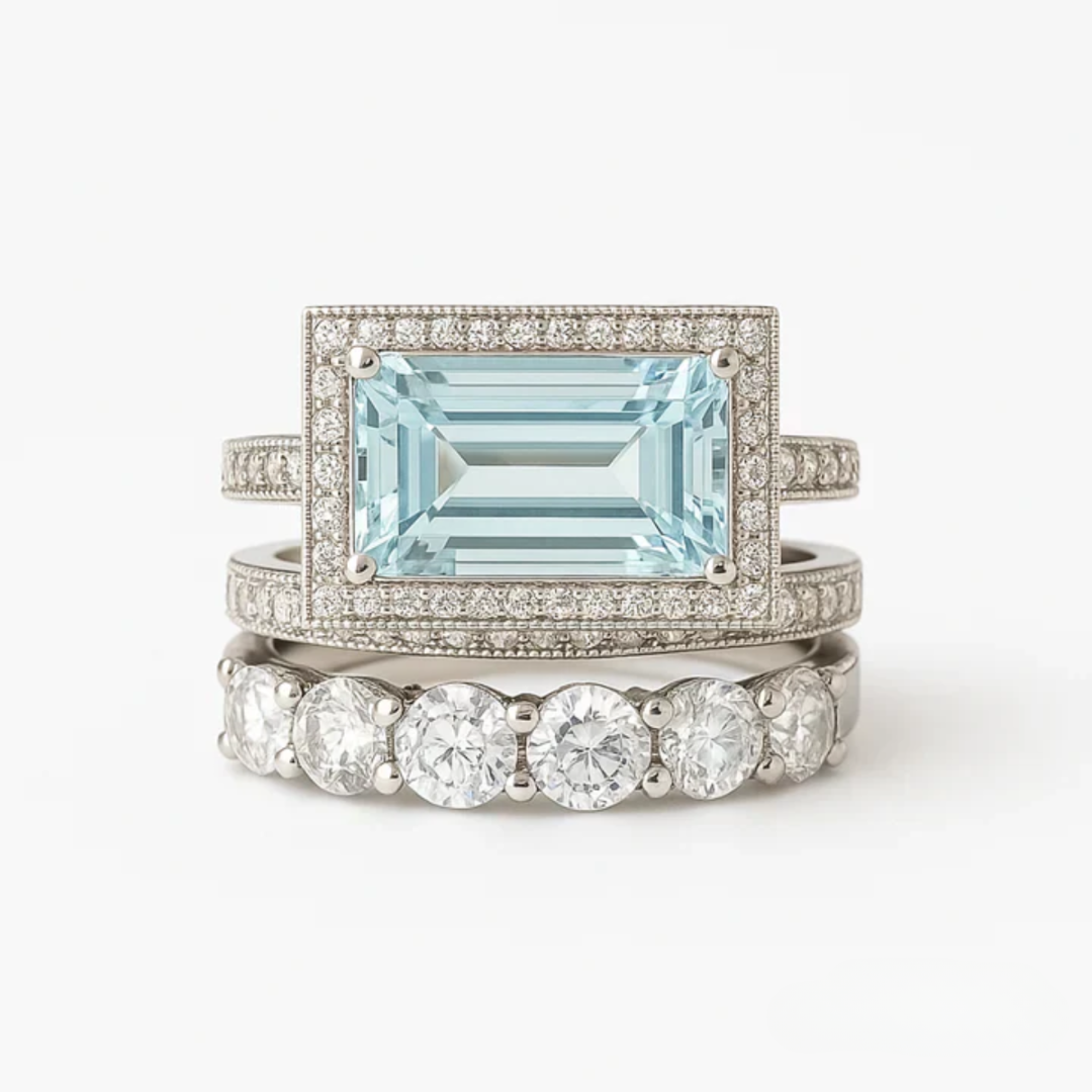 VINTAGE SILVER TURQUOISE GLASS RING SET