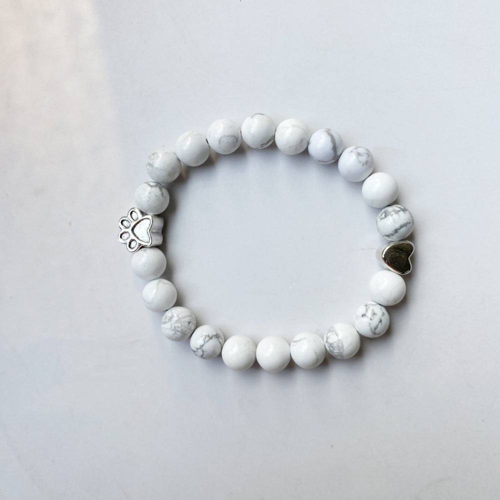 Natural Gemstone Bracelet with Paw & Heart Charm – Handcrafted Design