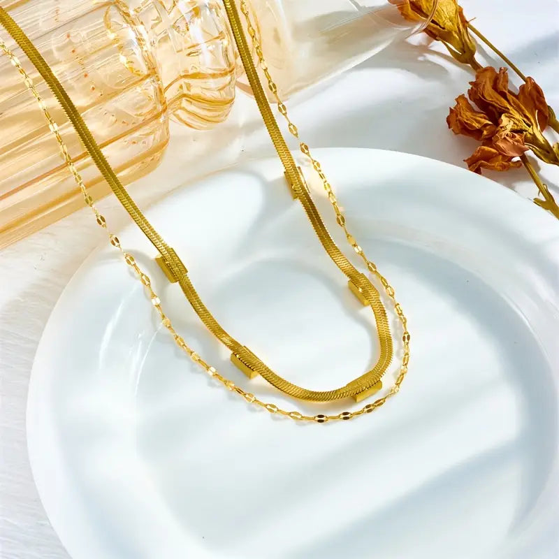 Sister Gem Double-Layer Retro Necklace | Gold