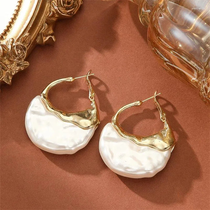 Celestial Pearl Crescent Earrings