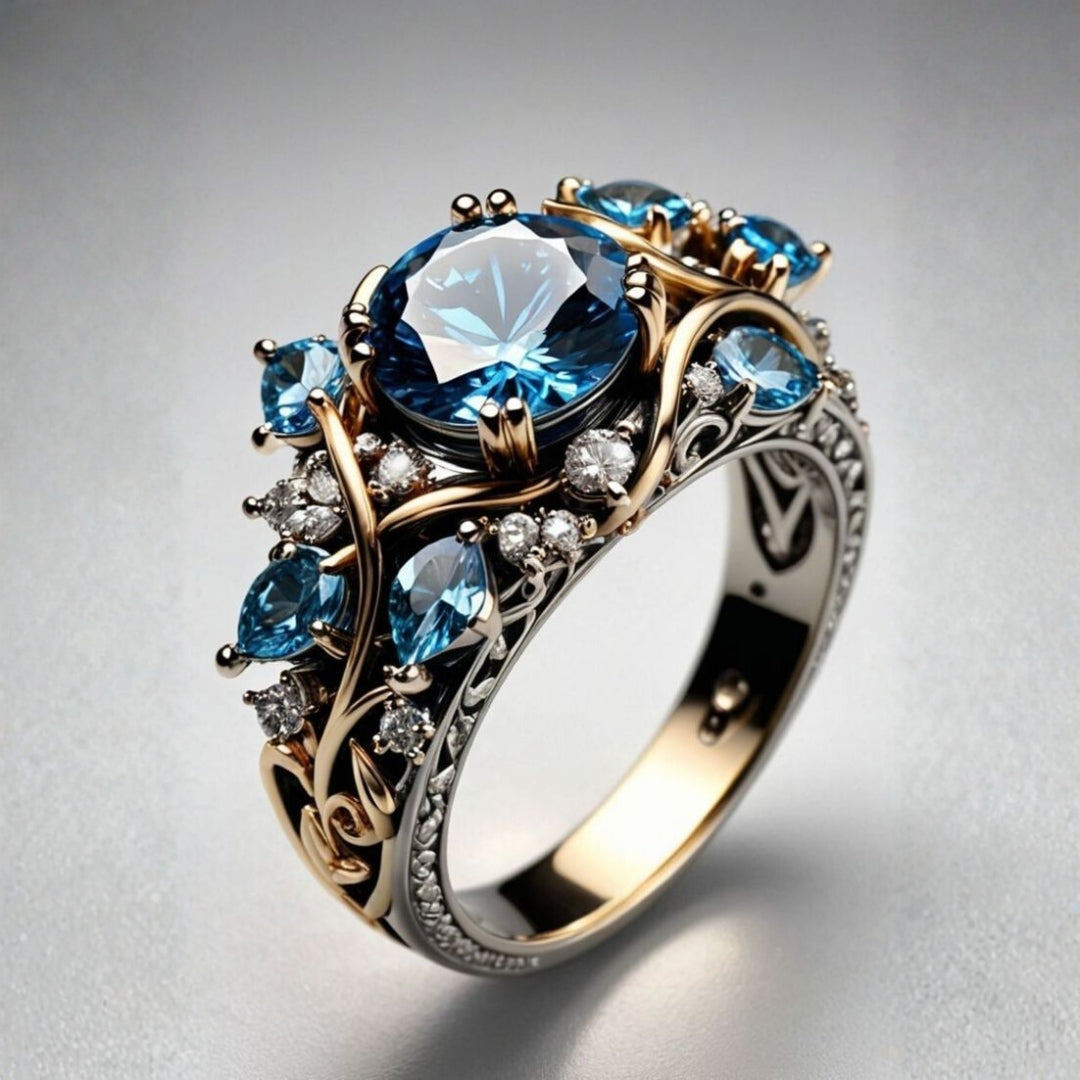 Exotic Blue Crystal Cocktail Ring