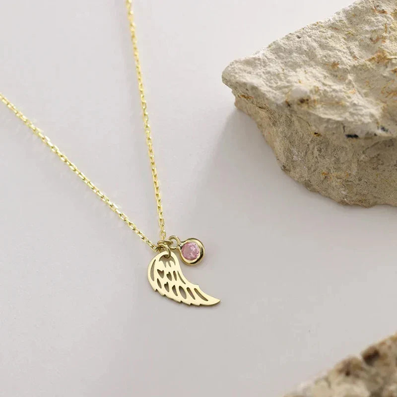 Angel Wing Birthstone Necklace