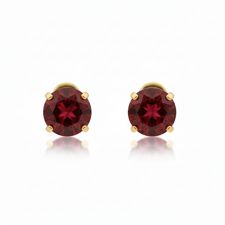 Ruby Round Stud Earrings | Gold