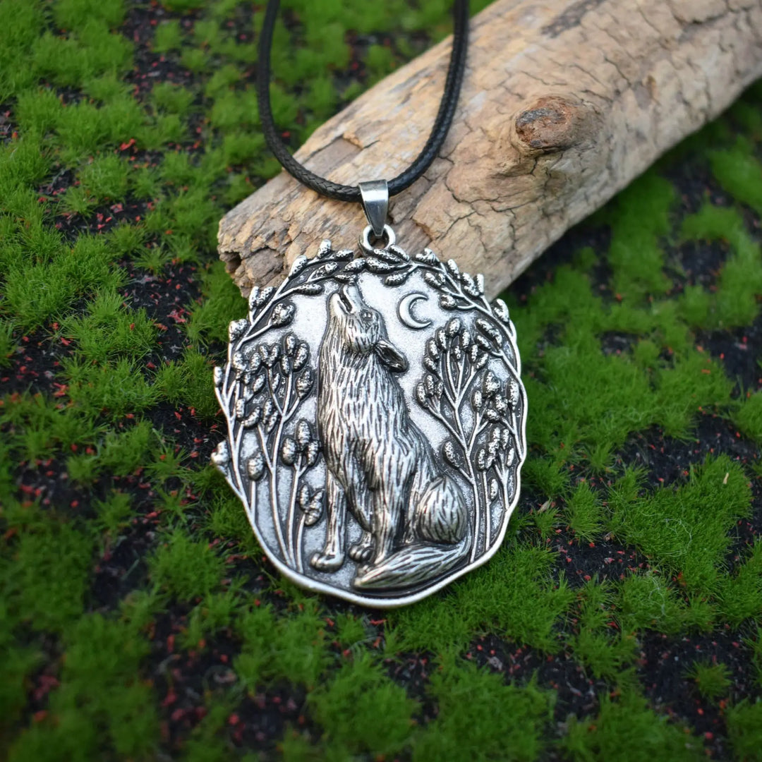 Moon Wolf Pendant Spirit Animal Necklace
