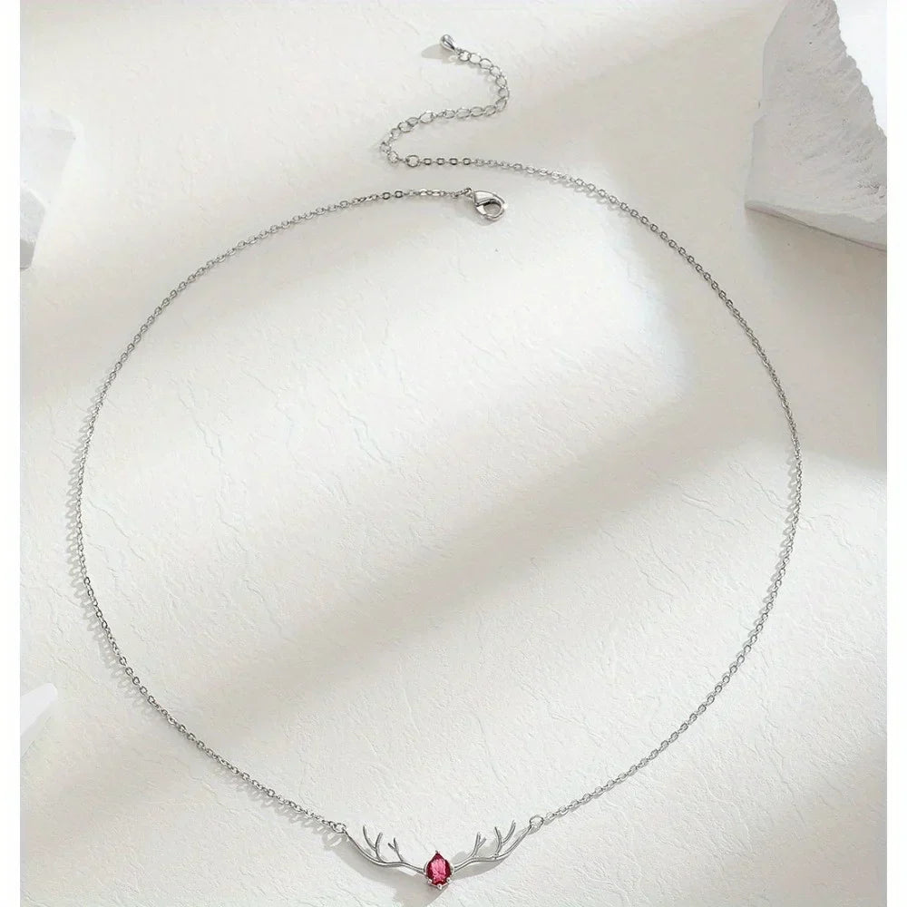Deer Antler Necklace with Delicate Heart Charm