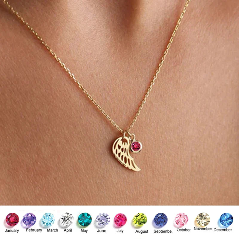 Angel Wing Birthstone Necklace