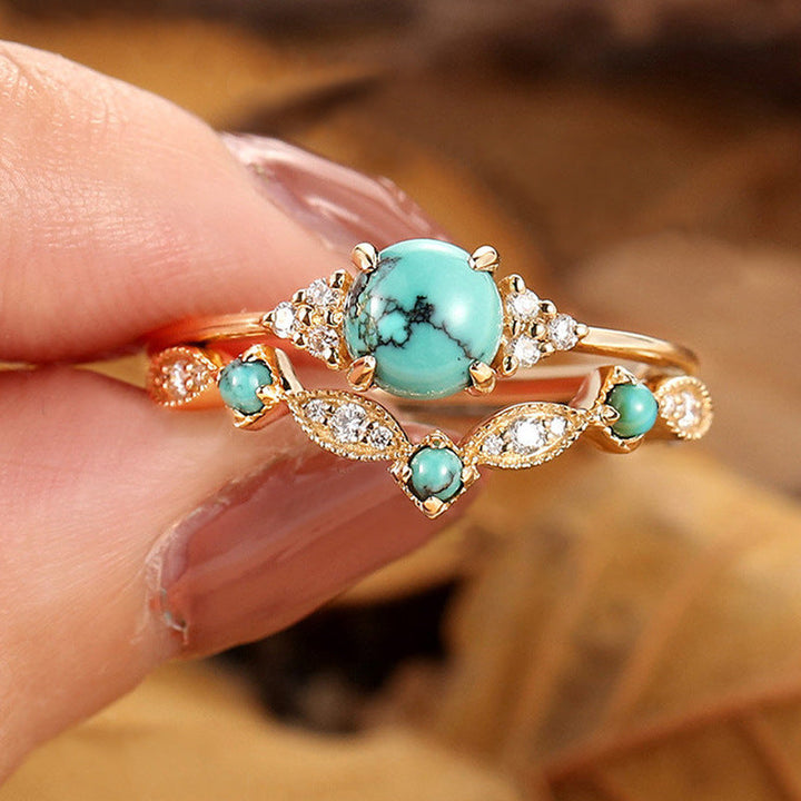 Aureva Turquoise Crown Ring Set | Gold