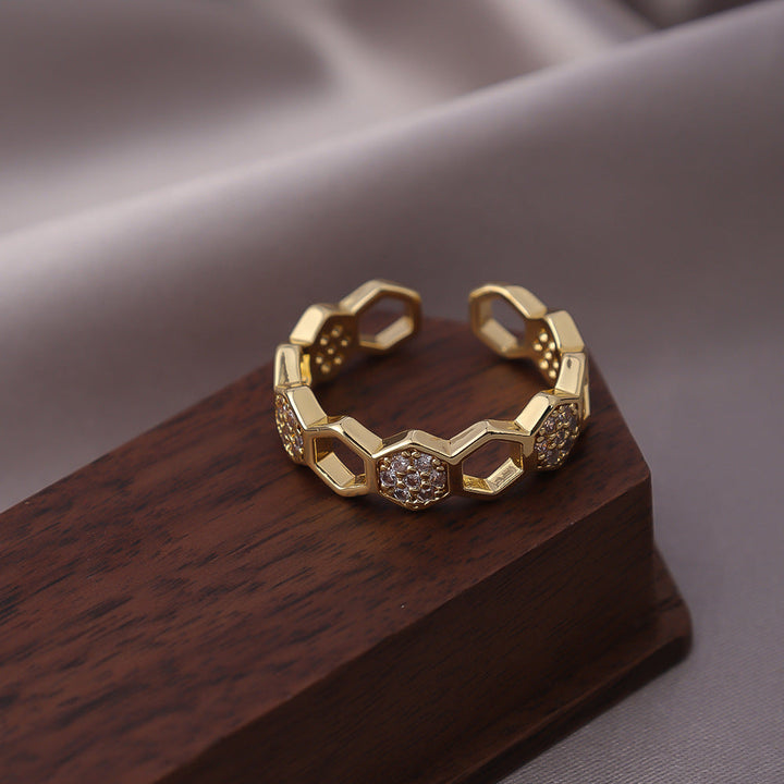 Crystal Honeycomb Ring | Gold