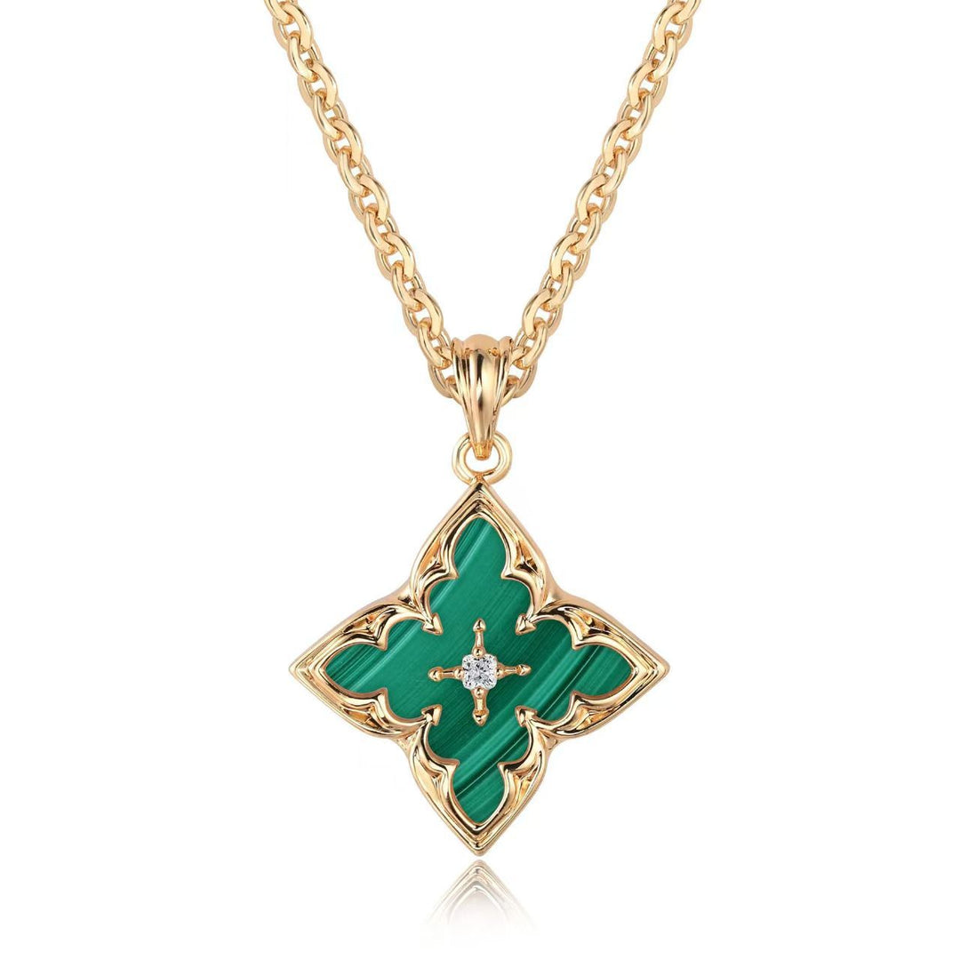 Blue Clover Pendant Necklace | Gold