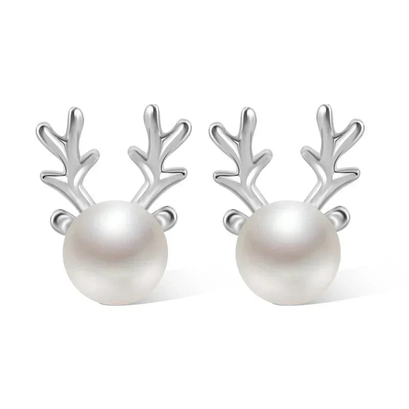 Reindeer Pearl Stud Earrings