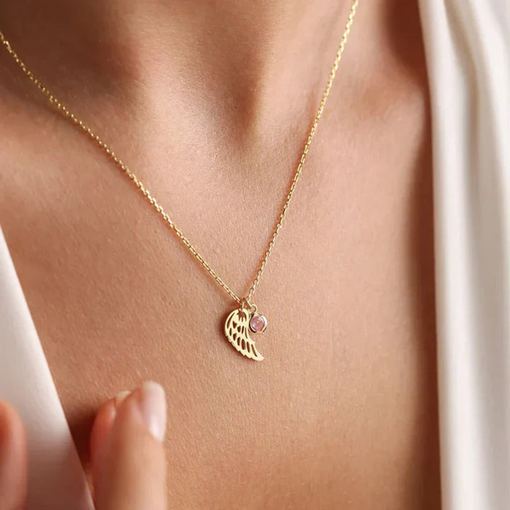Angel Wing Birthstone Necklace