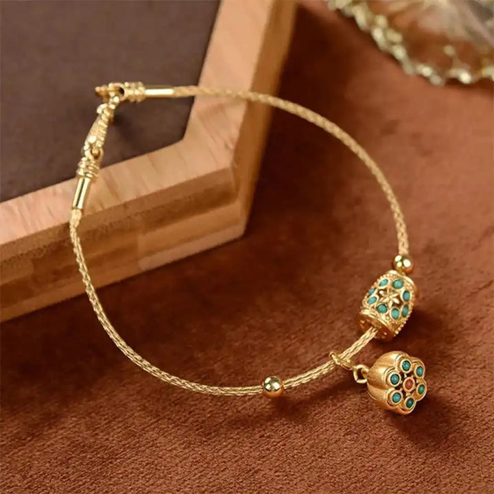 Antique Gold Turquoise Lotus Bracelet