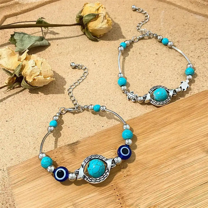 Aqua Antique Silver Turquoise Bracelet