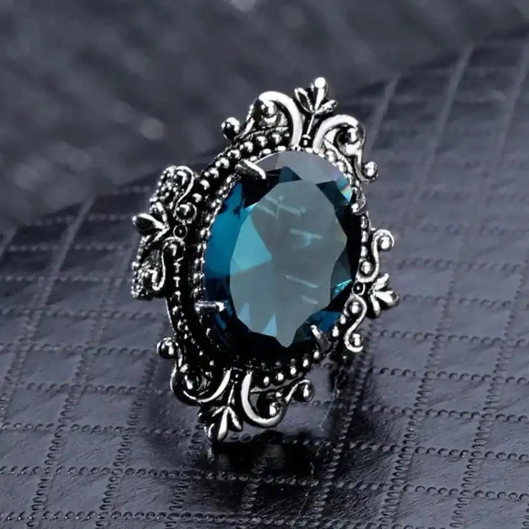Vintage Silver Oval Blue Zirconia Ring