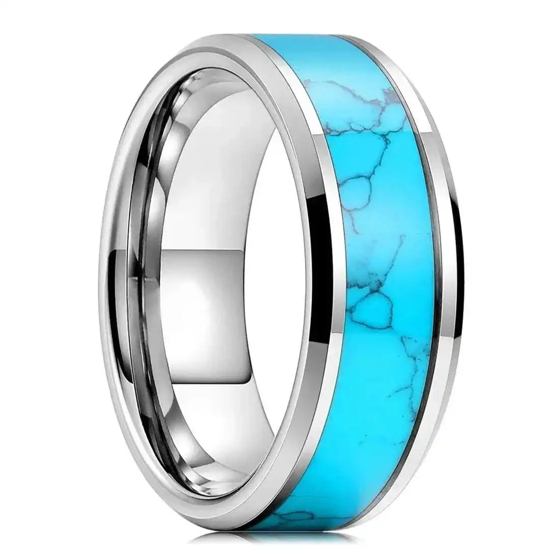 Turquoise Silver Inlaid Stone Ring