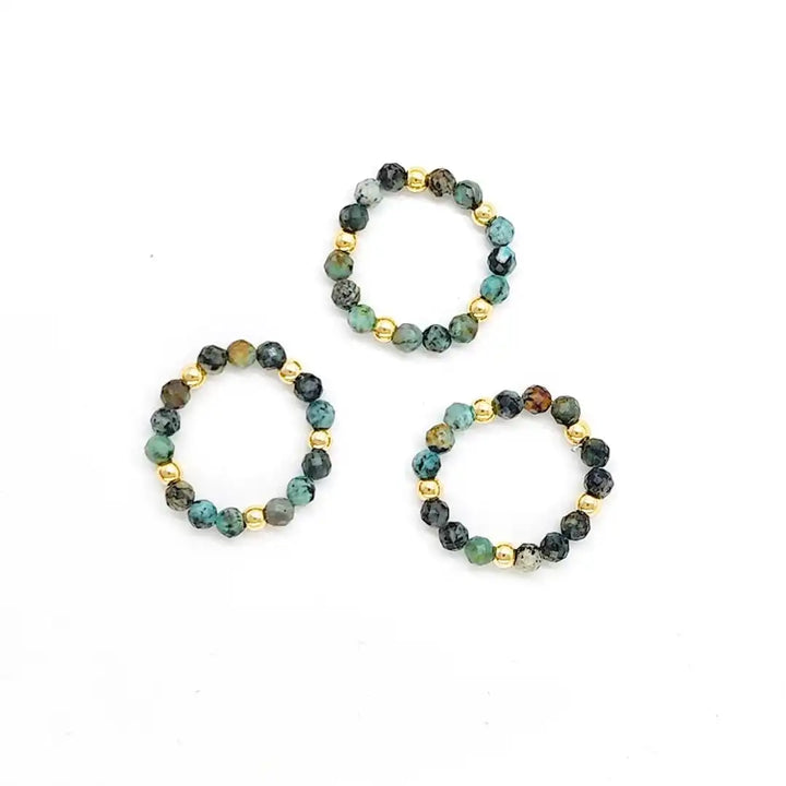 Adjustable Turquoise Lava Bead Ring Set