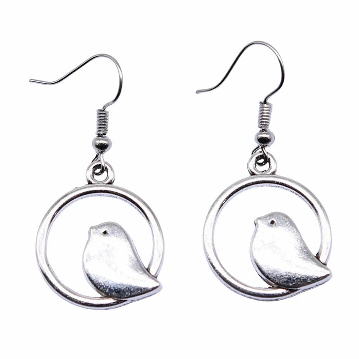Vintage Bird Charm Drop Earrings – Handmade Boho Jewelry