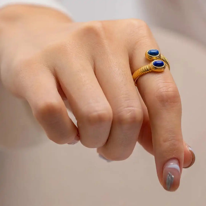 Bohemian Gold Lapis Lazuli Turquoise Adjustable Ring