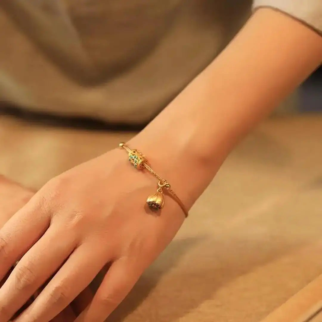 Antique Gold Turquoise Lotus Bracelet