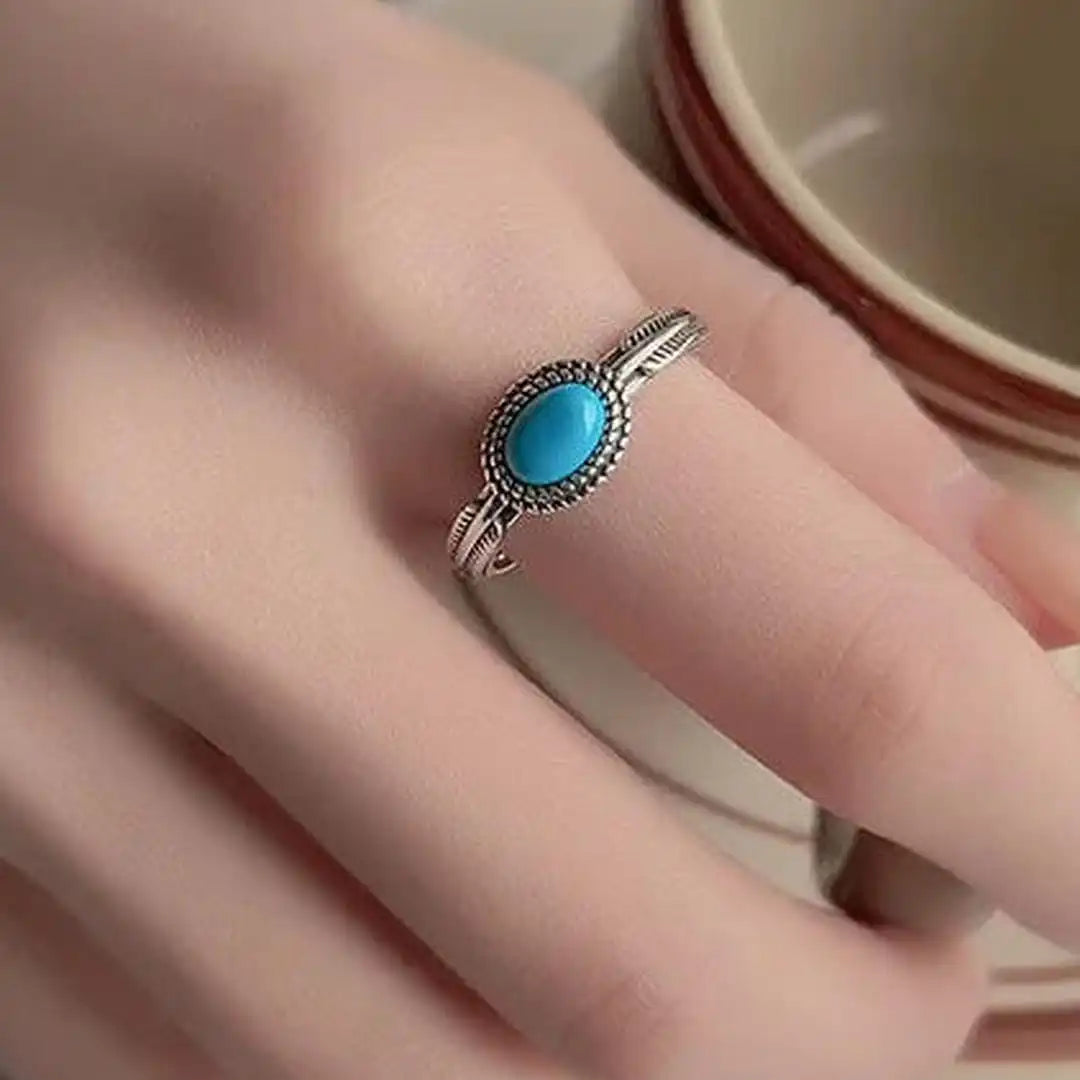 Silver Adjustable Feather Turquoise Ring