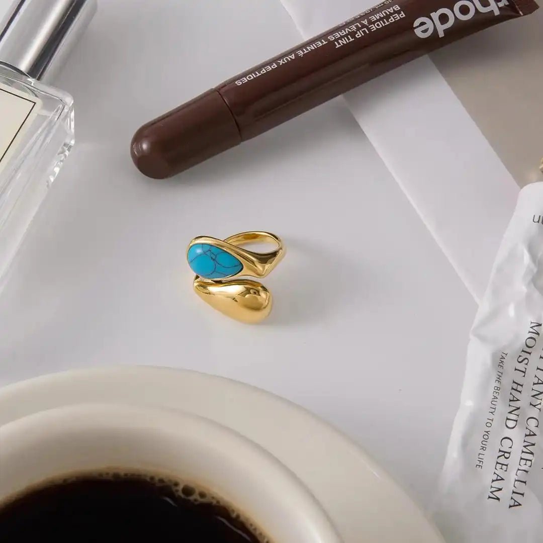Adjustable Gold Turquoise Tear Stone Ring