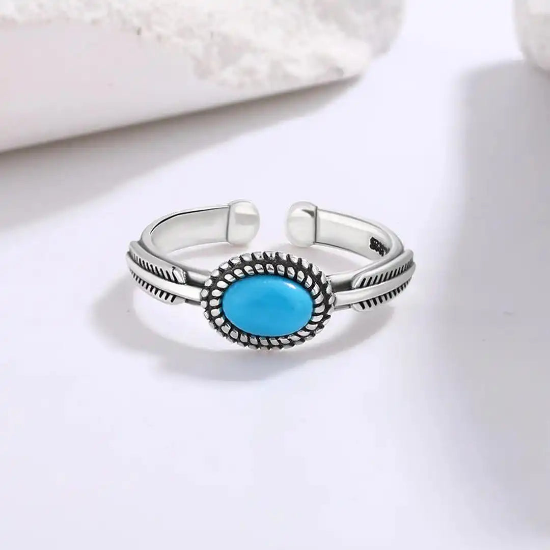 Silver Adjustable Feather Turquoise Ring