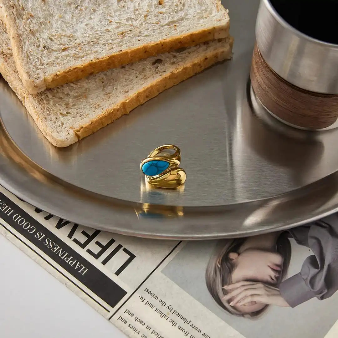 Adjustable Gold Turquoise Tear Stone Ring