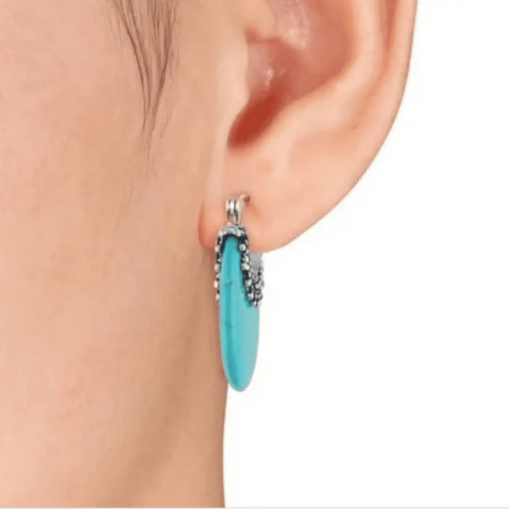 Silver Turquoise Stone Hoop Earrings