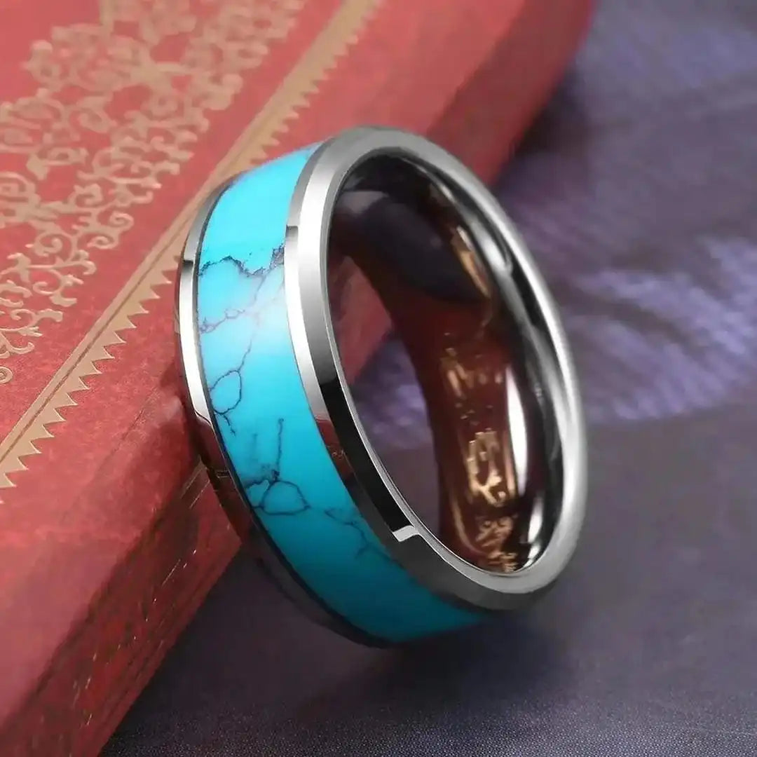 Turquoise Silver Inlaid Stone Ring