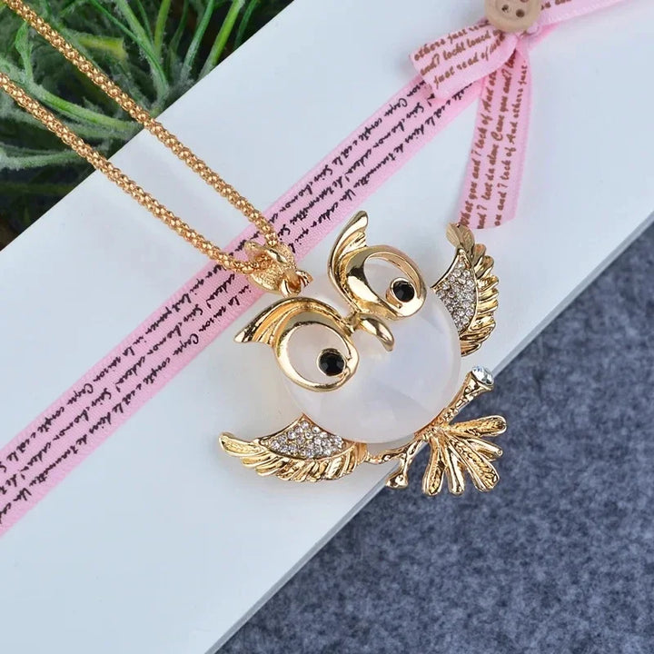 Opal Owl Wisdom Pendant Necklace
