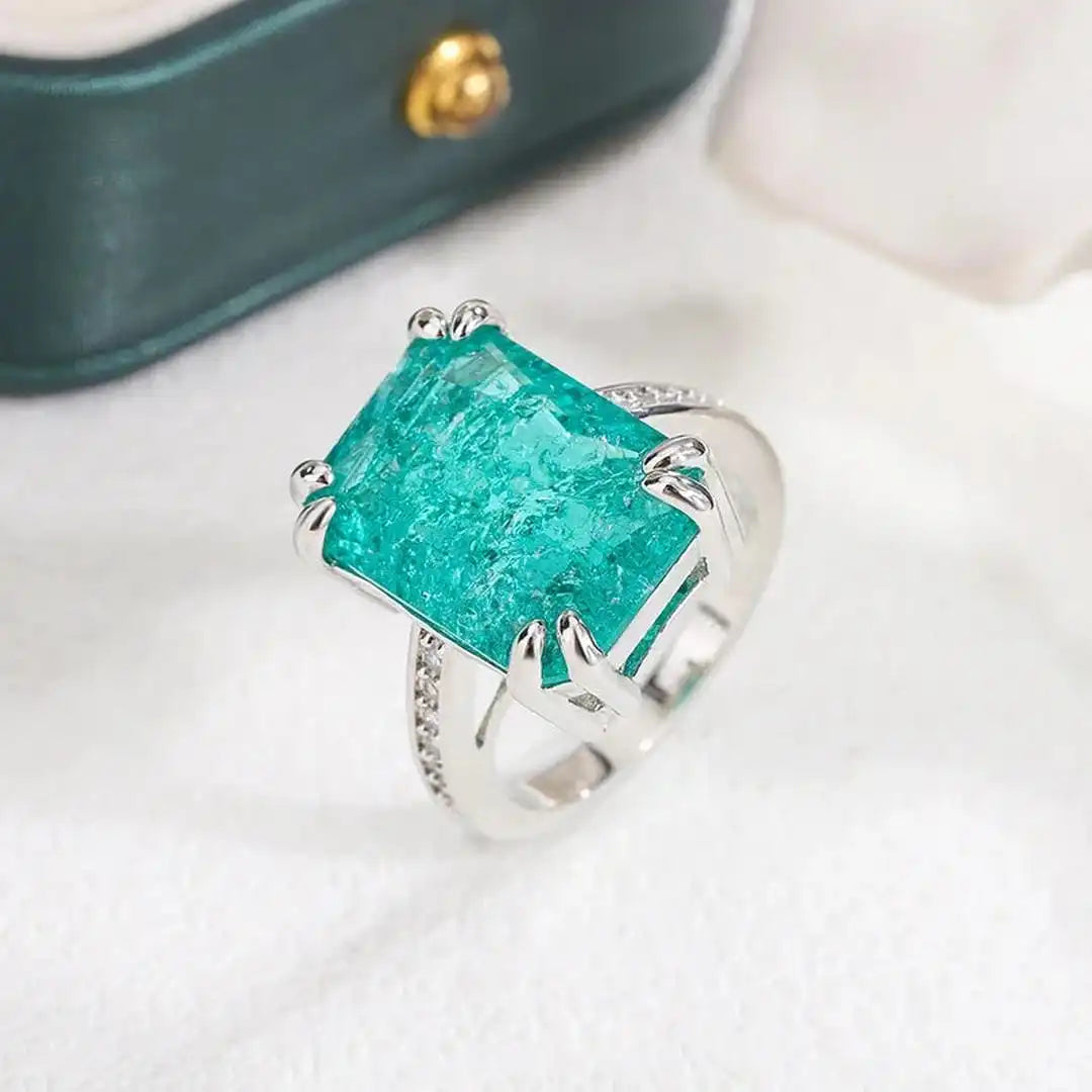 Exquisite Blue Green Moissanite Ring