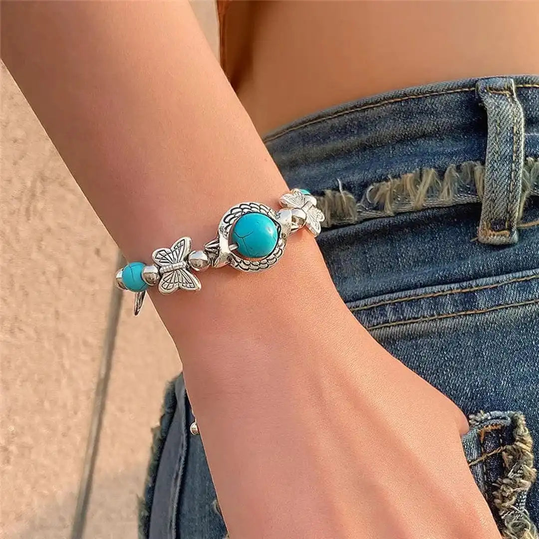 Aqua Antique Silver Turquoise Bracelet