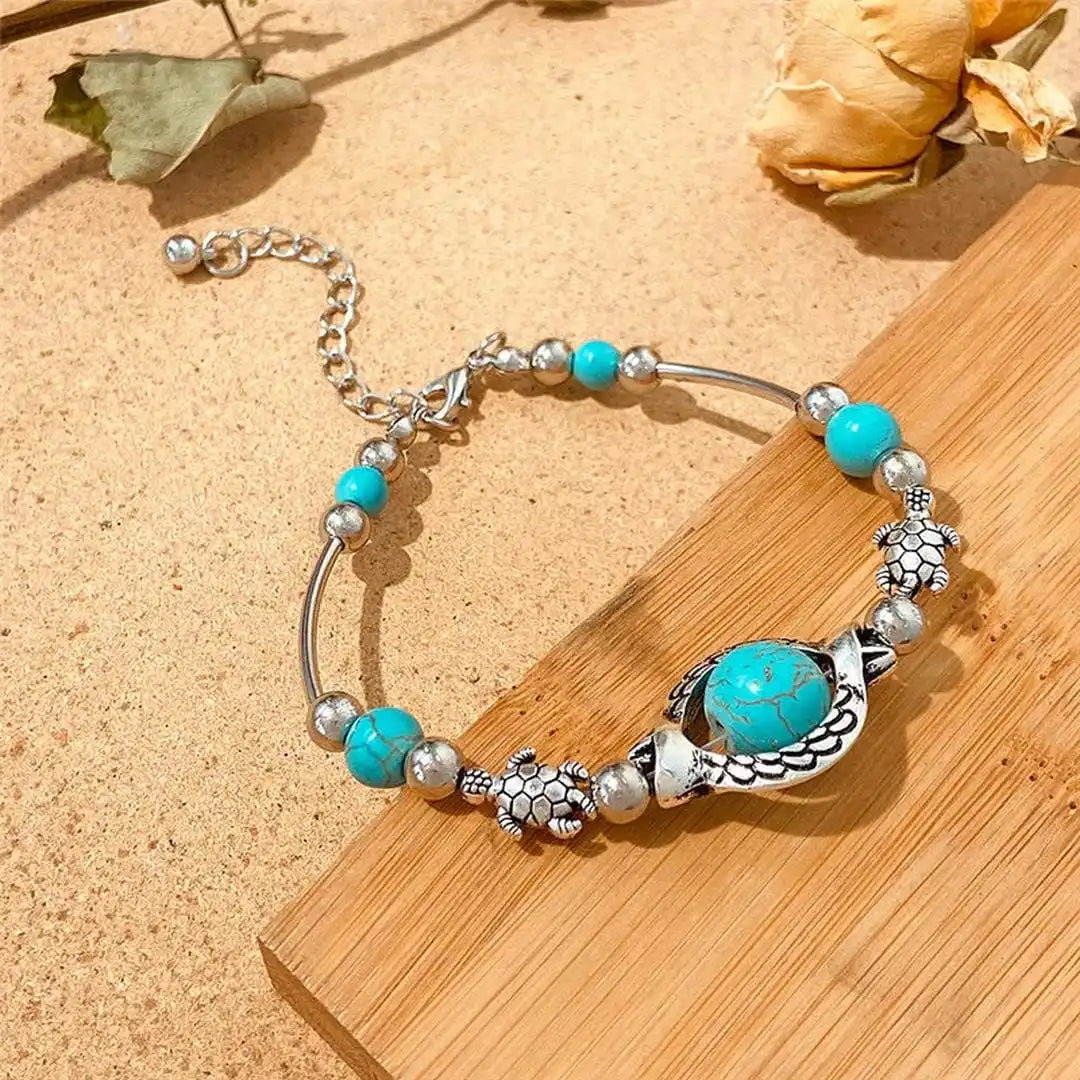 Aqua Antique Silver Turquoise Bracelet