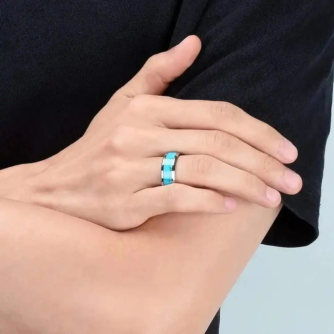 Turquoise Silver Inlaid Stone Ring