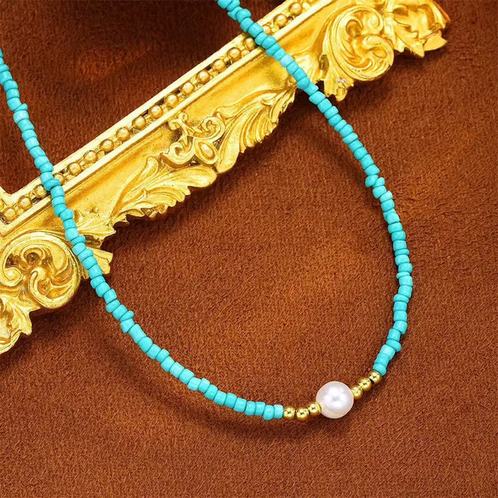 Baroque Turquoise Beaded Pearl Necklace