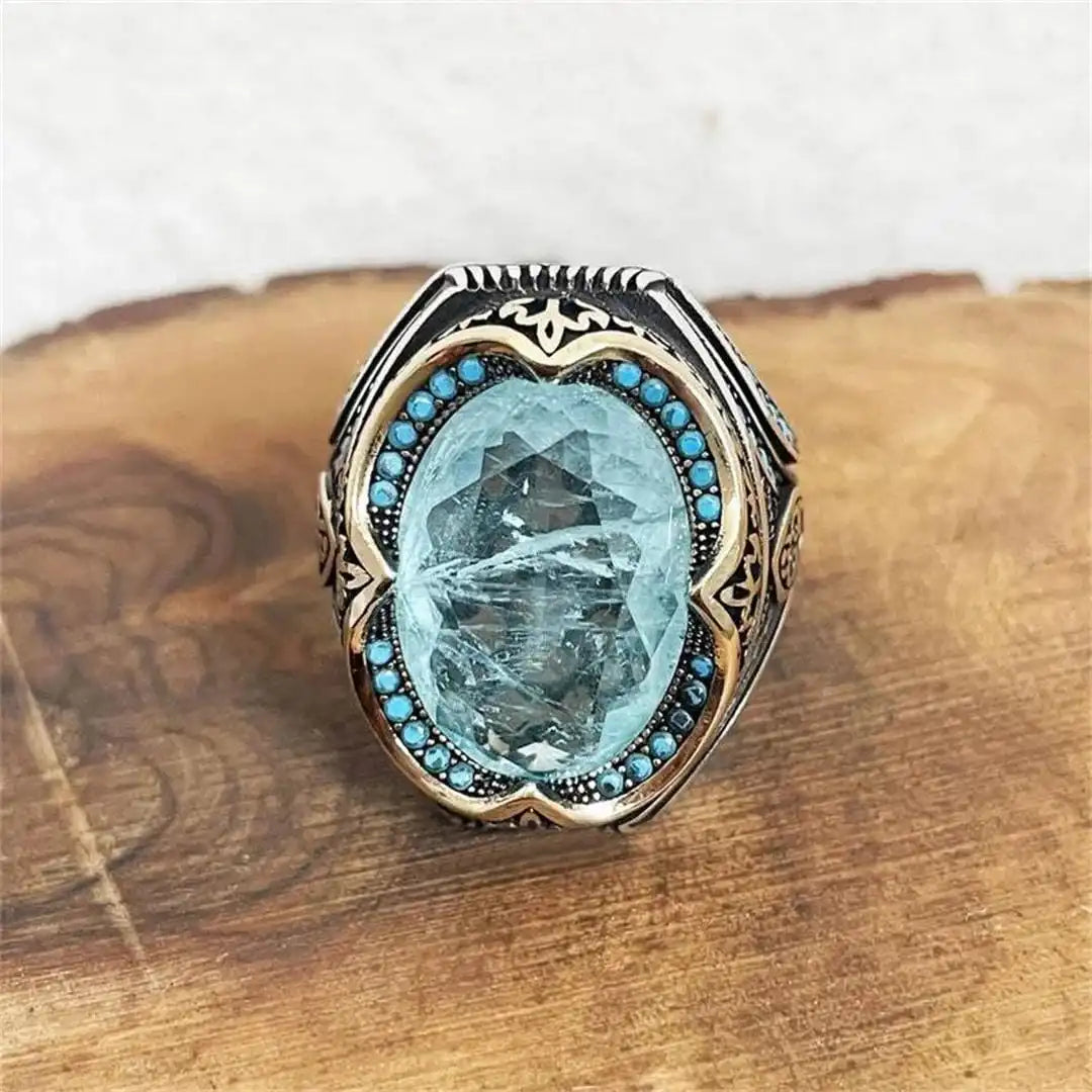 Antique Silver Blue Zircon Ring