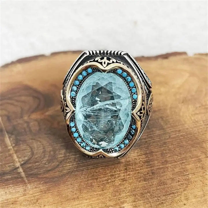 Antique Silver Blue Zircon Ring