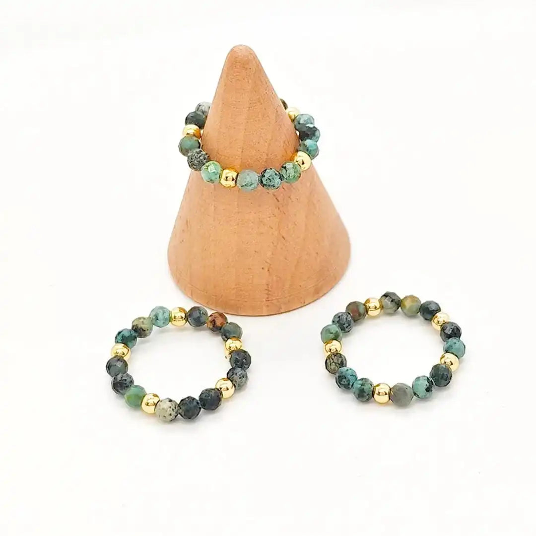 Adjustable Turquoise Lava Bead Ring Set