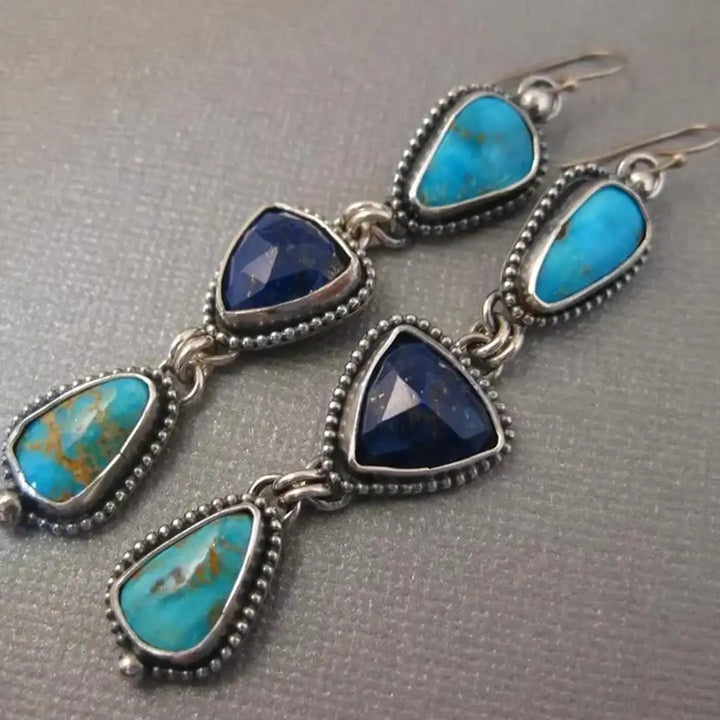 Bohemian Silver Turquoise Gemstone Drop Earrings