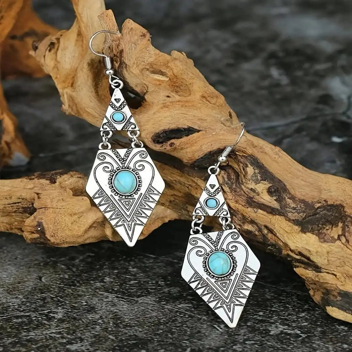 Vintage Bohemian Turquoise Rhombus Earrings