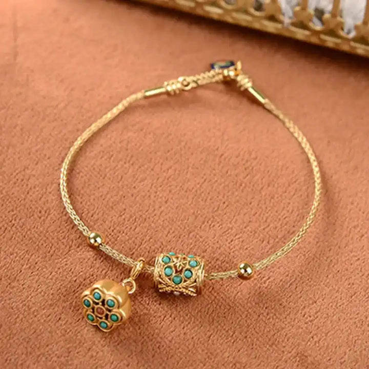 Antique Gold Turquoise Lotus Bracelet
