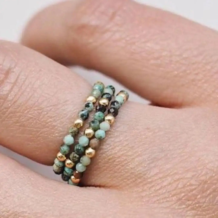 Adjustable Turquoise Lava Bead Ring Set