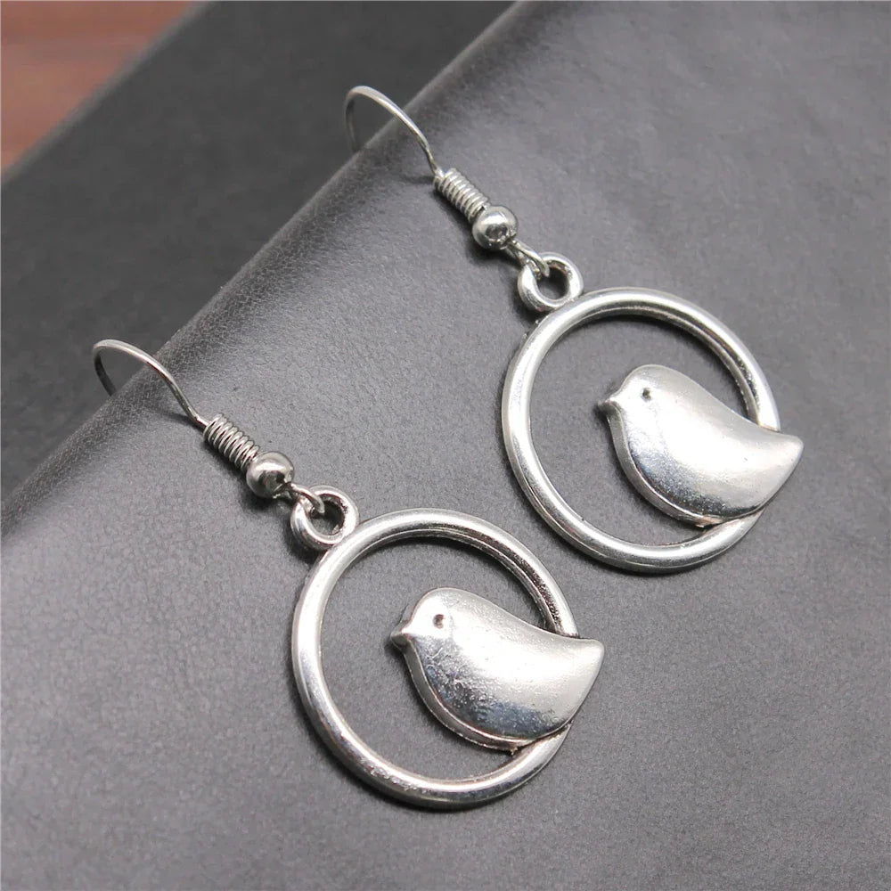 Vintage Bird Charm Drop Earrings – Handmade Boho Jewelry