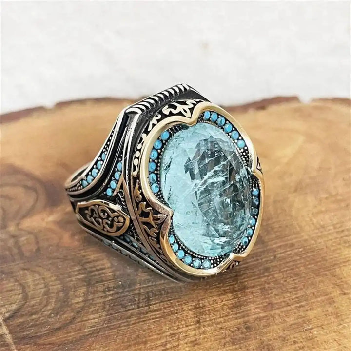 Antique Silver Blue Zircon Ring