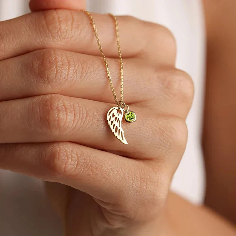 Angel Wing Birthstone Necklace