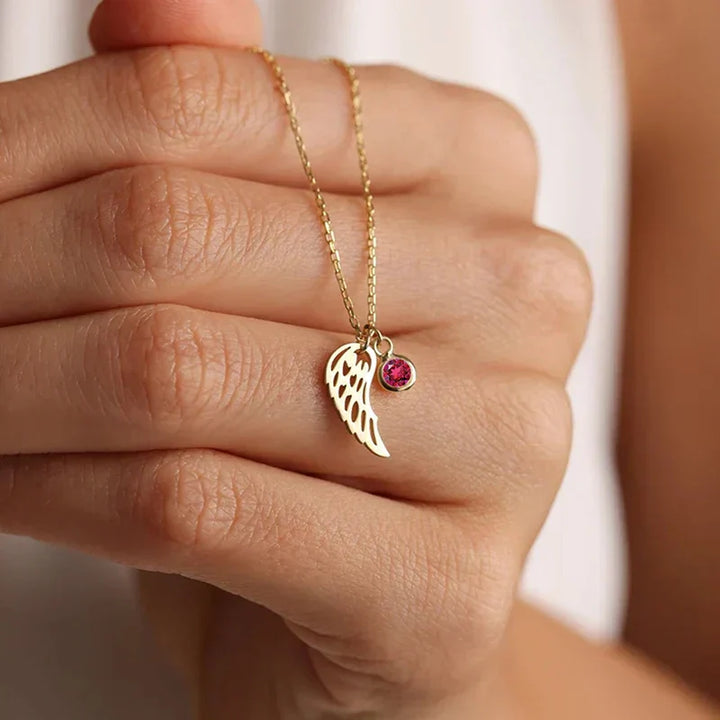 Angel Wing Birthstone Necklace