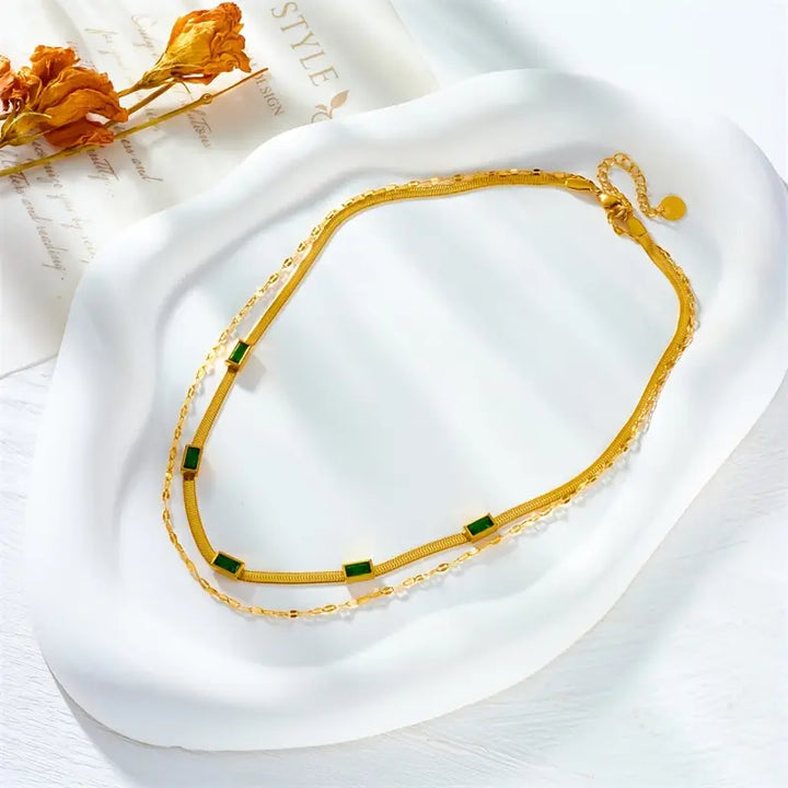 Sister Gem Double-Layer Retro Necklace | Gold