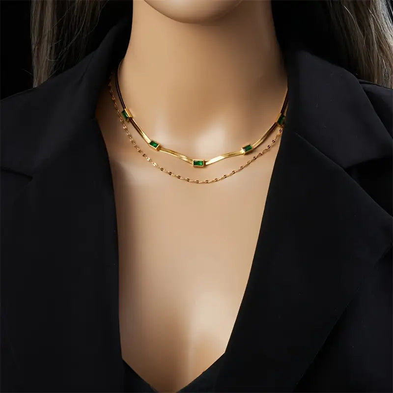 Sister Gem Double-Layer Retro Necklace | Gold