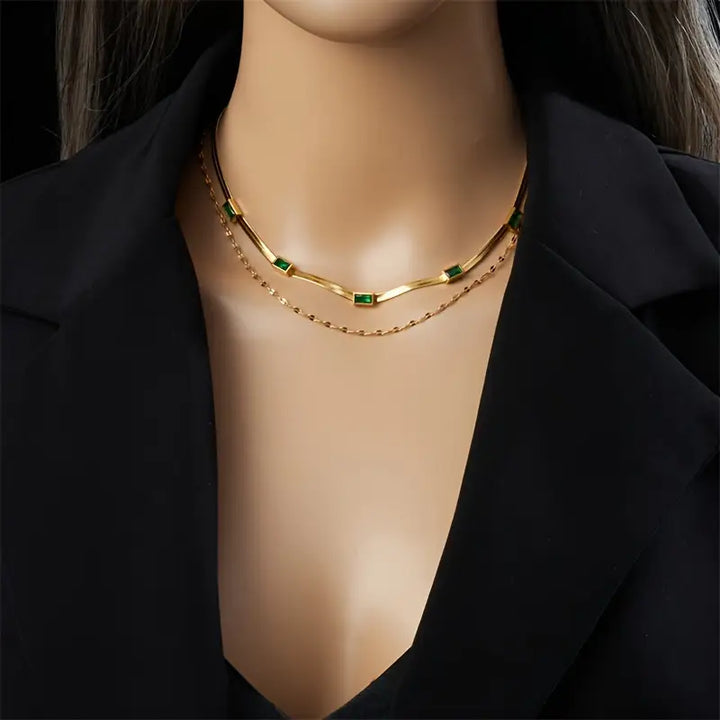 Sister Gem Double-Layer Retro Necklace | Gold